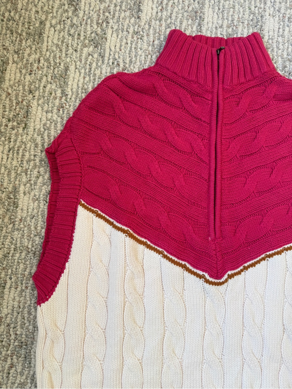 NWT Anthropologie Maeve Varsity Stripe Pink Ivory Brown Poncho Sweater Vest S/M - Picture 5 of 16